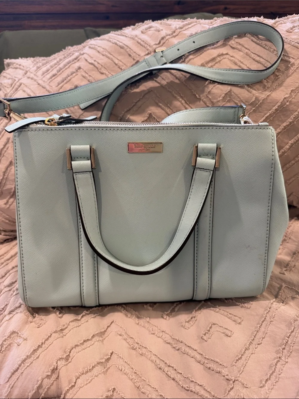 kate spade Mint Green Saffiano Leather Satchel with Crossbody Strap